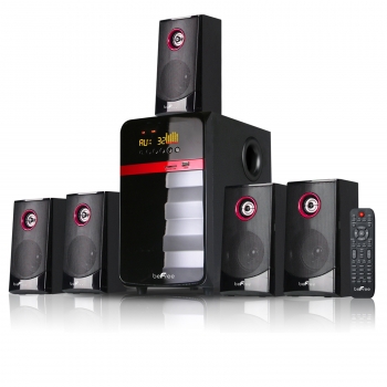 beFree Sound 5.1 Channel Surround Sound Bluetooth Speaker System- Red 